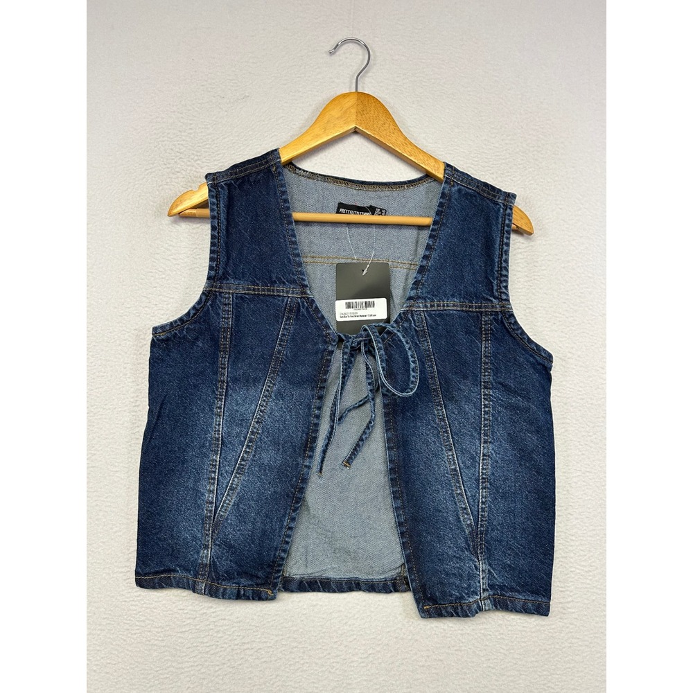 Y2K Boho PrettyLittleThing Women Size 8 Dark Blue Denim Tie Front Vest Western